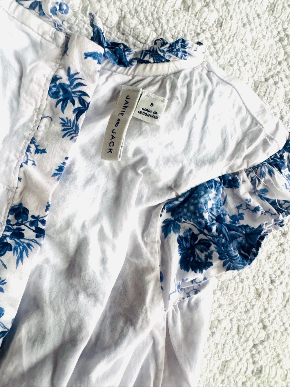 Janie and Jack Blue & White Floral Ruffled Dress - Picture 7 of 8